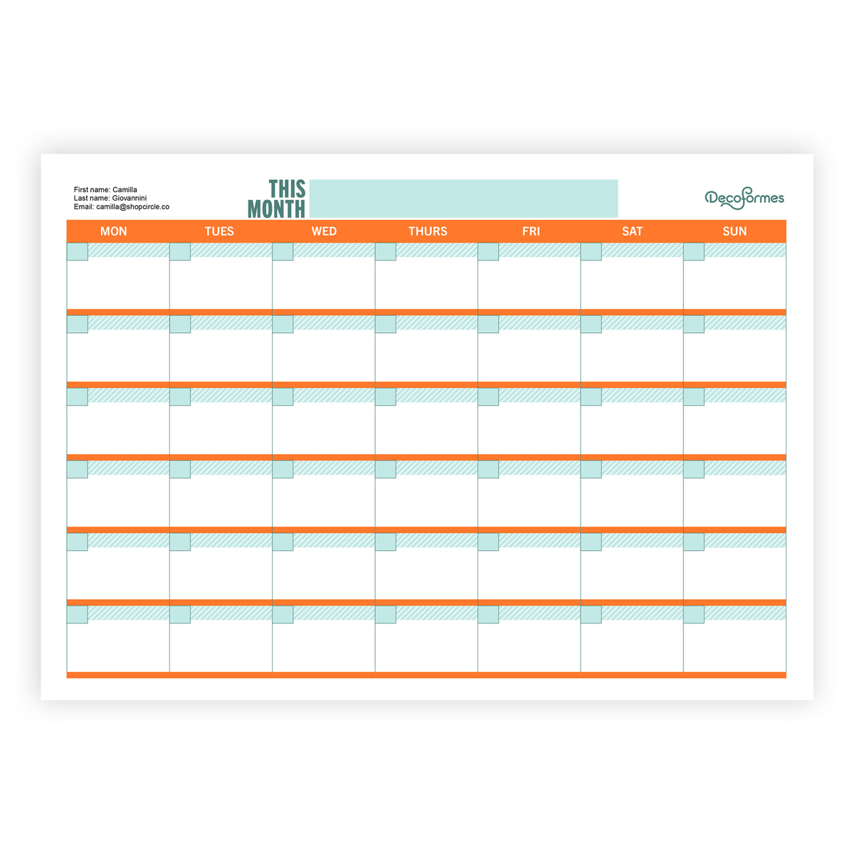 Editable Monthly Calendar - PDF Template